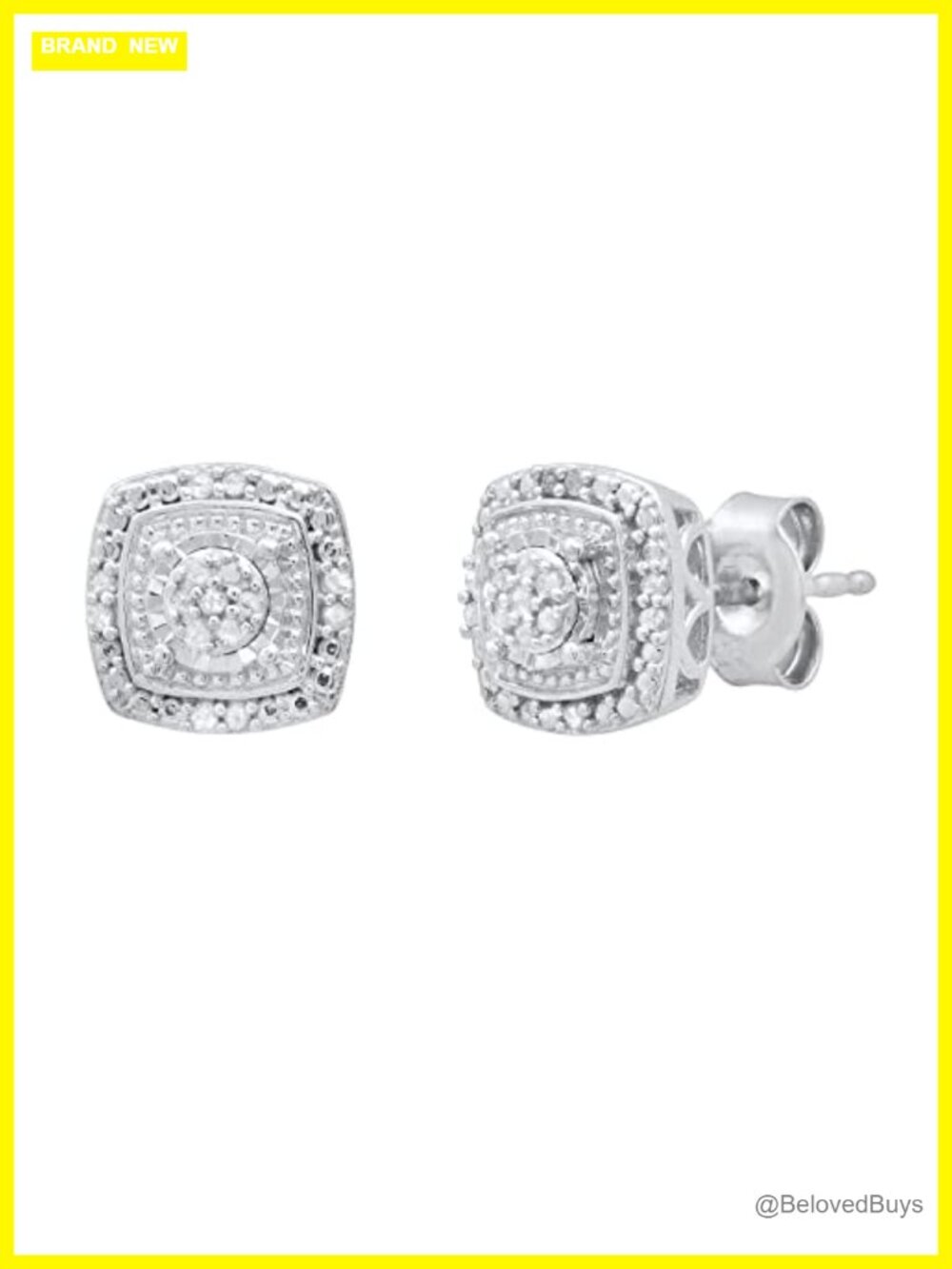 Round White Natural Diamond Cluster Stud Earrings Sterling Silver Push Back